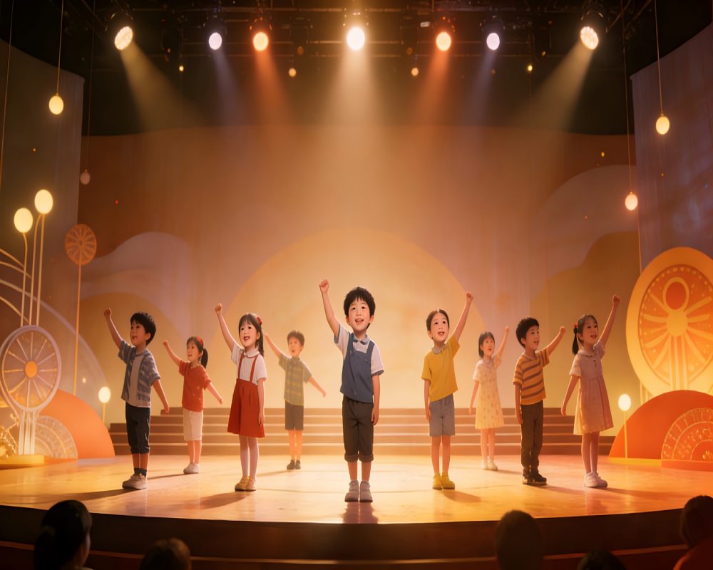 每个孩子都站在舞台中央
